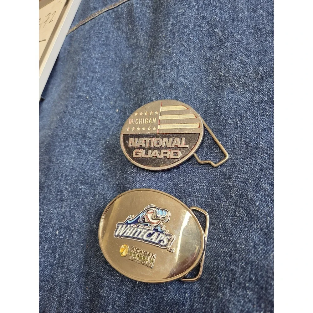 Lot of 2 Michigan Memorabilia Belt Buckles - Baseball & National Guard